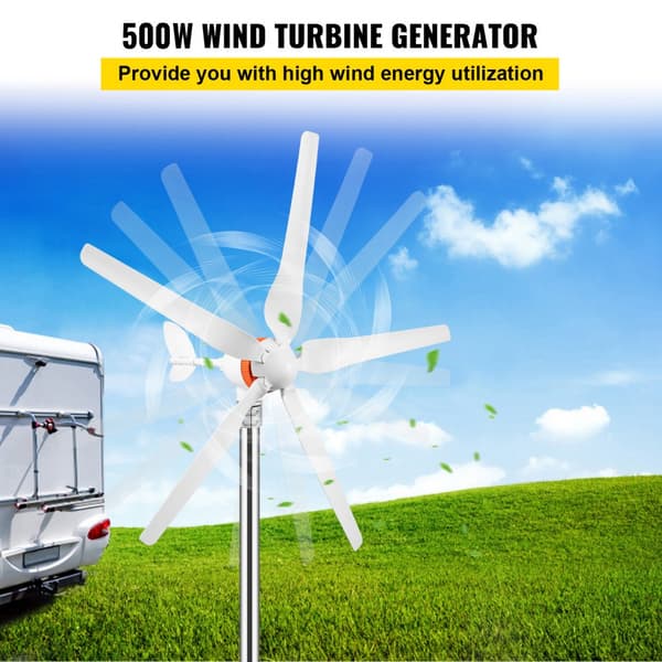 Vindmøllegenerator 500W, 12/24V (Auto) elektrisk MPPT-controller, 13m/s vindkraftanlæg med 5 blade til strømtilskud.