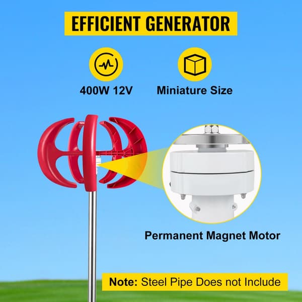 Vindmøllegenerator 400W Vertikal vindgenerator, 12 m/s turbine med 5 blade & laderegulator til effektiv vindenergi.