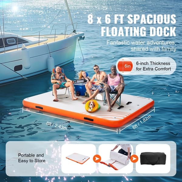 Oppustelig flydedok, 8 x 6FT, skridsikker platform med bærbar taske og stige – ideel til pool, strand og vandleg.