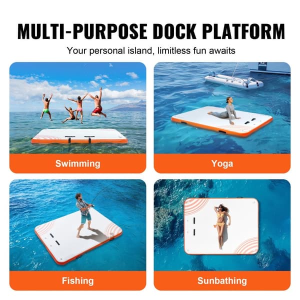 Oppustelig flydedok, 8 x 6FT, skridsikker platform med bærbar taske og stige – ideel til pool, strand og vandleg.