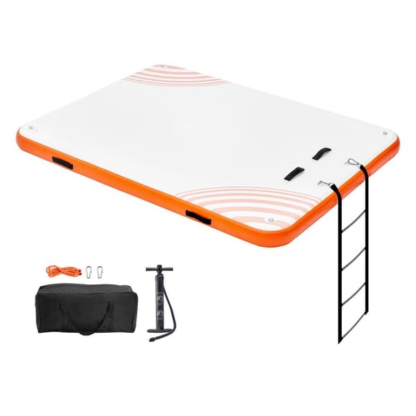 Oppustelig flydedok, 8 x 6FT, skridsikker platform med bærbar taske og stige – ideel til pool, strand og vandleg.