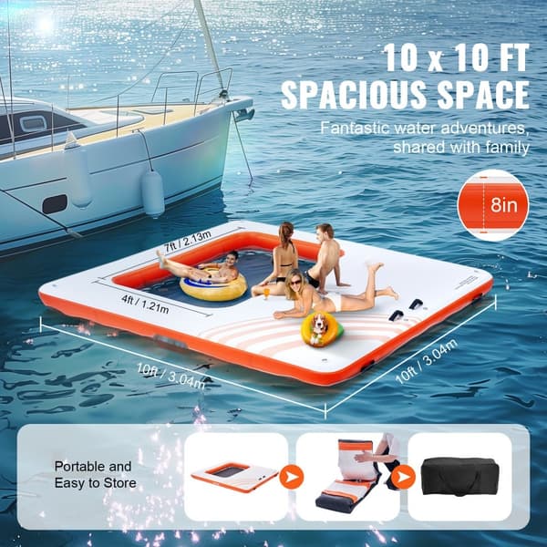 Oppustelig flydende dock, 10x10FT platform med trampolin, skridsikker vandmåtte og bærbar taske til pool og strandafslapning.