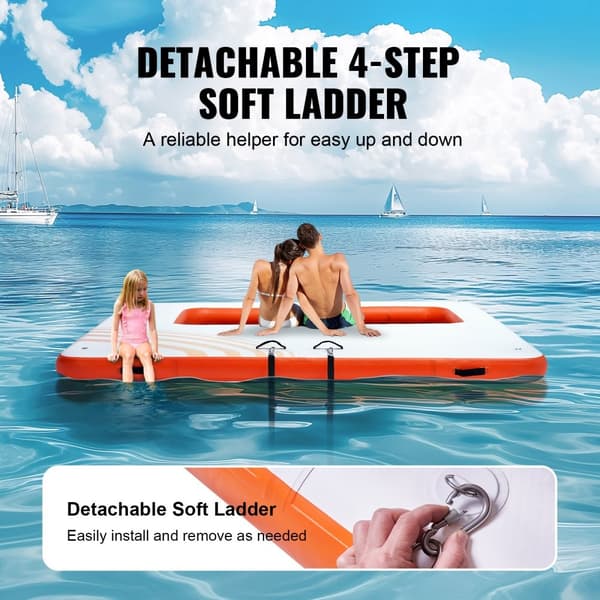 Oppustelig flydende dock, 10x10FT platform med trampolin, skridsikker vandmåtte og bærbar taske til pool og strandafslapning.