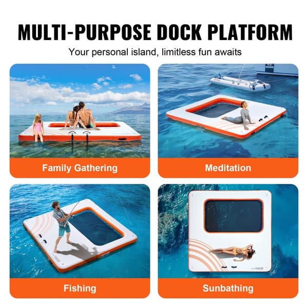 Oppustelig flydende dock, 10x10FT platform med trampolin, skridsikker vandmåtte og bærbar taske til pool og strandafslapning.