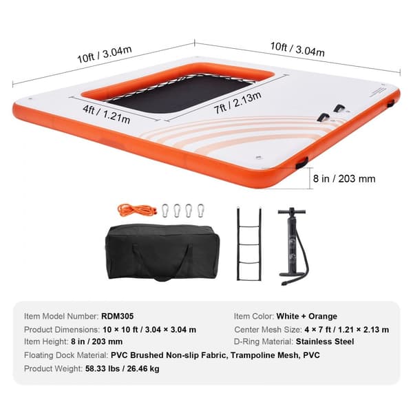 Oppustelig flydende dock, 10x10FT platform med trampolin, skridsikker vandmåtte og bærbar taske til pool og strandafslapning.