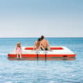 Miniatyrbillede 8 af 9: Oppustelig flydende dock, 10x10FT platform med trampolin, skridsikker vandmåtte og bærbar taske til pool og strandafslapning.