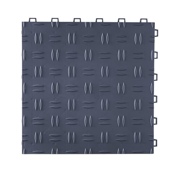 Garagefliser 12x12x0,53 tommer, 50-pak. Skridsikre, dobbeltsidede fliser til garagegulv – ideelle til garager, kældre og værksteder i grafitgrå.