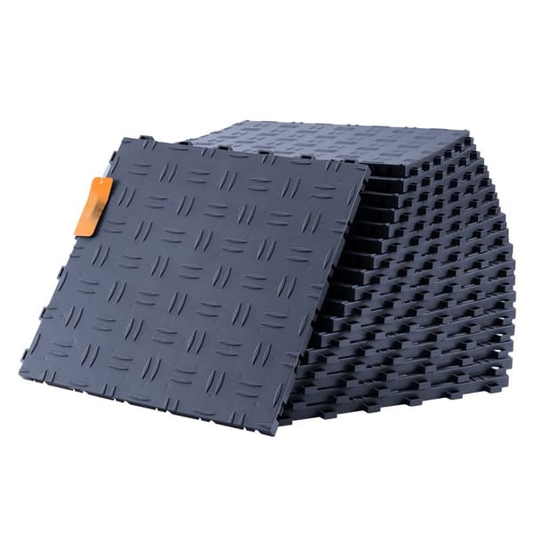 Garagefliser 12x12x0,53 tommer, 50-pak. Skridsikre, dobbeltsidede fliser til garagegulv – ideelle til garager, kældre og værksteder i grafitgrå.