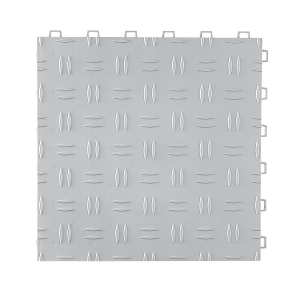 Sammenlåsende garagefliser, 12"x12"x0,53", 25-pak. Skridsikre, dobbeltsidede fliser til garager, kældre og værksteder i sølv.