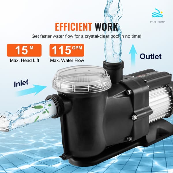 Maanpäällinen 1500W/2,0HP uima-allaspumppu, 2850rpm, max. nostokorkeus 15m, suodatinkori, kylpylöihin.