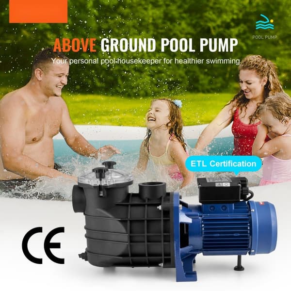 Svømmebassinpumpe 2.5HK 120GPM Enkelthastighed 220V 2850RPM, 50ft max løftehøjde, ideel til overjordiske pools og spabade.