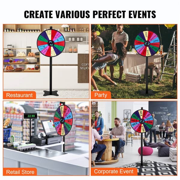 24 tommer spinning præmiehjul med 14 slots, roulettehjul og markører. Perfekt til fest, messe eller karneval!
