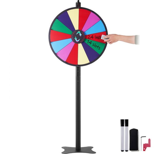 24 tommer spinning præmiehjul med 14 slots, roulettehjul og markører. Perfekt til fest, messe eller karneval!