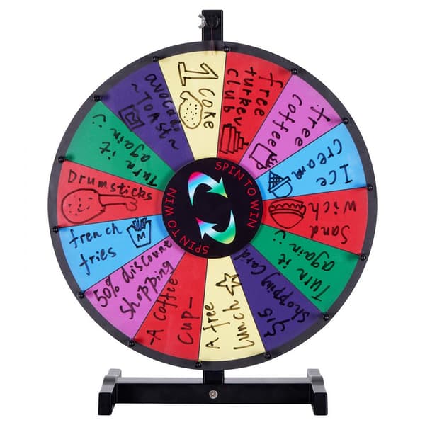 18 tommer præmiehjul til fest, 14-slots bordspil, robust roulette med tør rensning og 2 markører. Vinder i Fortune Spin!