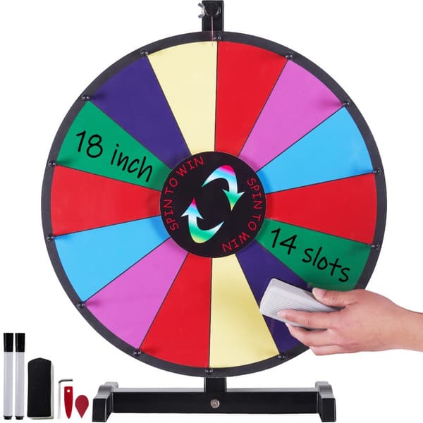 18 tommer præmiehjul til fest, 14-slots bordspil, robust roulette med tør rensning og 2 markører. Vinder i Fortune Spin!