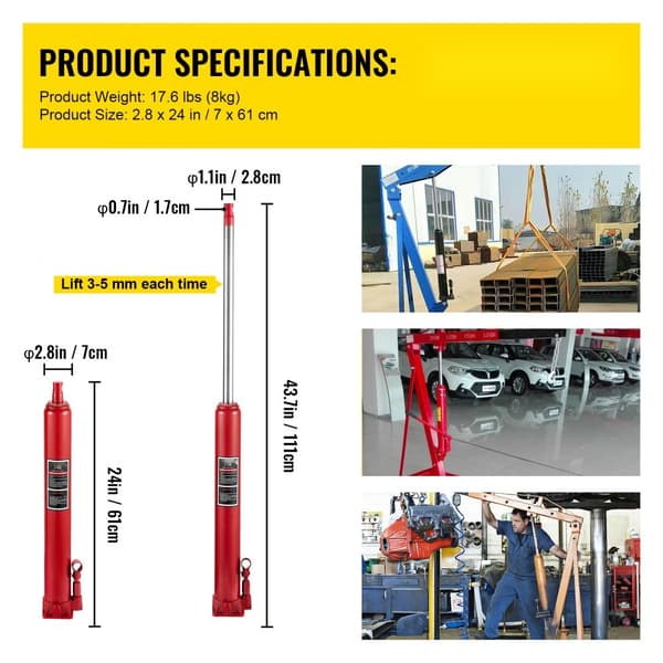 Hydraulisk lång ramjack, 4 ton kapacitet, enkelkolvspump, platt bas, manuell lyftare för garage/verkstad, röd.