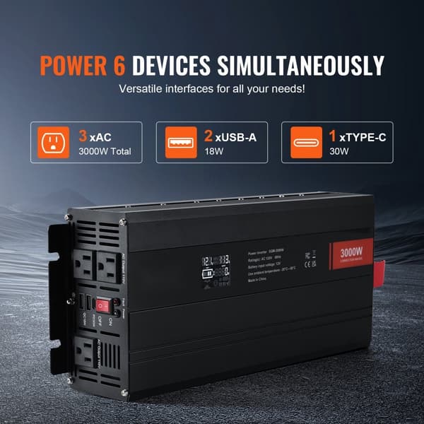 Modifierad sinusvåg växelriktare 3000W DC12V till AC230V med LCD-skärm, CE, FCC.