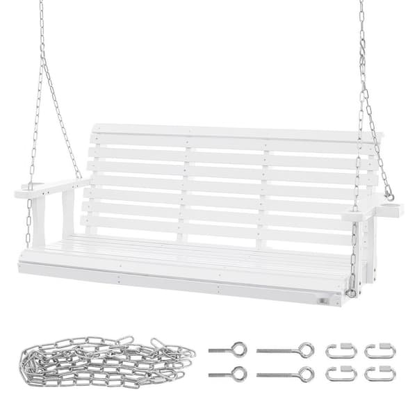Verandagunga i trä 5,5 fot, stark 880 lbs lastkapacitet, tung gungstolsbänk för uteplats och trädgård, vit.