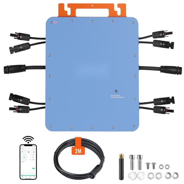 Aurinkoverkkoon liitettävä mikrosuuntaaja 1200W, vedenpitävä IP67, APP WIFI -toiminnolla.