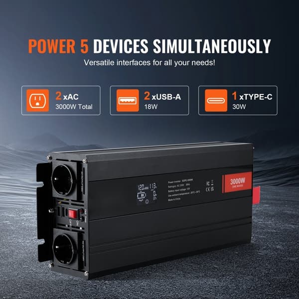 Ren sinusvåg växelriktare 3000W DC12V till AC230V med LCD-fjärrkontroll CE