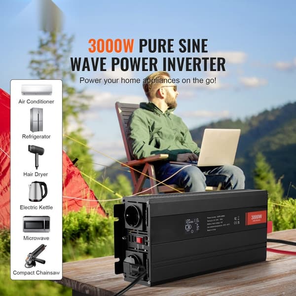 Ren sinusvåg växelriktare 3000W DC12V till AC230V med LCD-fjärrkontroll CE