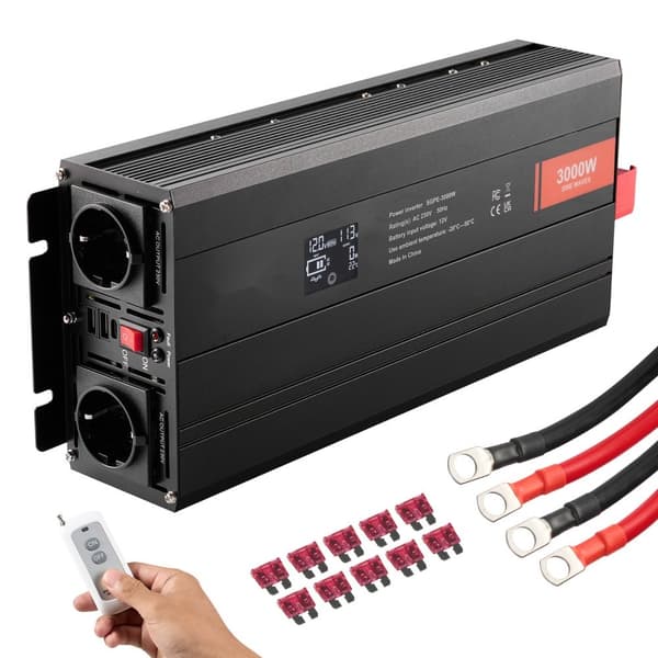 Puhtaan sinimuotoisen aallon invertteri 3000W DC12V - AC230V LCD-kaukosäädin CE-hyväksytty
