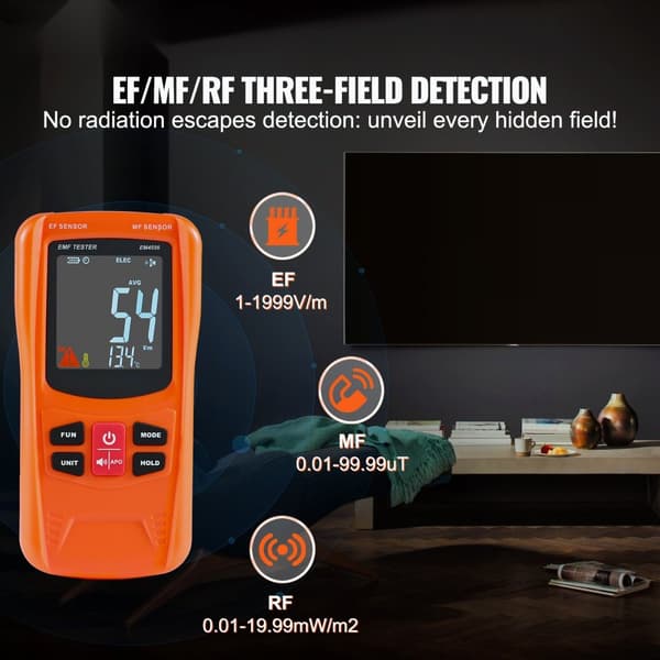 Digitaalinen LCD 3-in-1 EMF-mittari sähkömagneettiselle säteilylle RF 5G.
