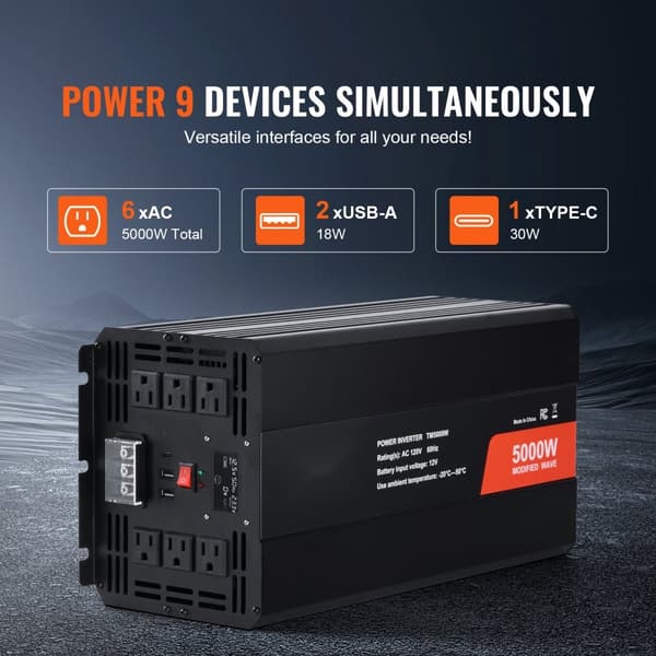 Modificeret 5000W Sinuskurve inverter DC12V til AC120V med LCD-fjernbetjening. Effektiv strømomregner til hjemmet.