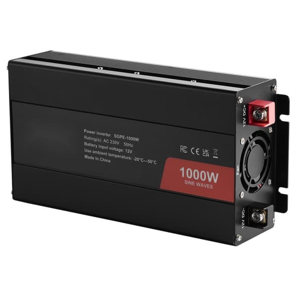 Puhtaan sinimuotoisen aallon invertteri 1000W DC12V - AC230V, kaukosäädin, CE ja FCC-hyväksytty.