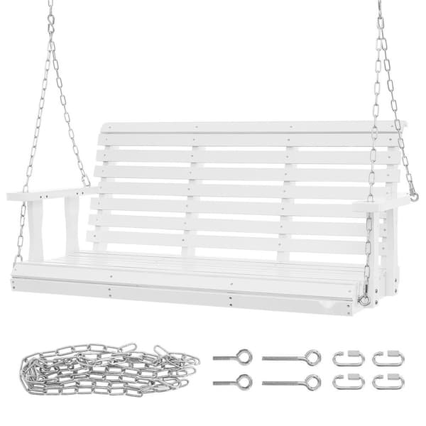 Verandagunga i trä 4,5 fot, för uteplats och trädgård, 880 lbs kapacitet, tung gungstolsbänk med kedjor, vit.