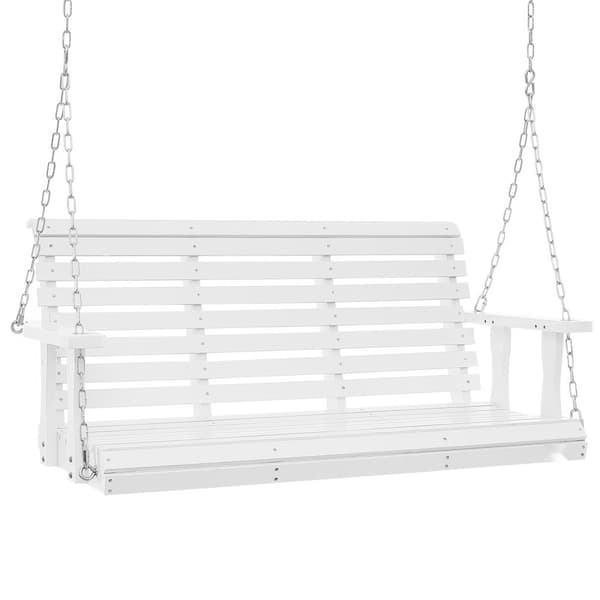Verandagunga i trä 4,5 fot, för uteplats och trädgård, 880 lbs kapacitet, tung gungstolsbänk med kedjor, vit.