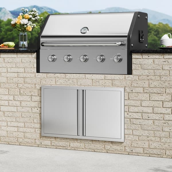 BBQ-adgangsdør 914x534 mm, dobbelt udendørs køkkenlåge i rustfrit stål, ideel til grillstation og udendørs skab.