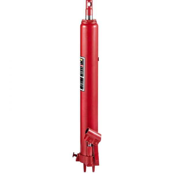 Hydraulisk Long Ram Jack i 8 ton kapacitet, manuel bruger, enkelt stempelpumpe, gaffelbase - perfekt til garage og motorløft. Rød.