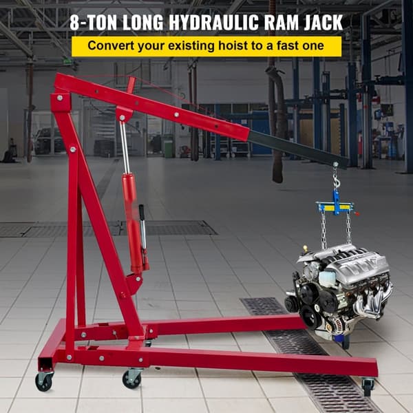 Hydraulisk Long Ram Jack i 8 ton kapacitet, manuel bruger, enkelt stempelpumpe, gaffelbase - perfekt til garage og motorløft. Rød.