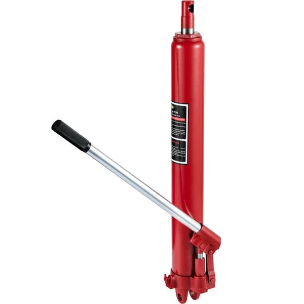 Hydraulisk Long Ram Jack i 8 ton kapacitet, manuel bruger, enkelt stempelpumpe, gaffelbase - perfekt til garage og motorløft. Rød.