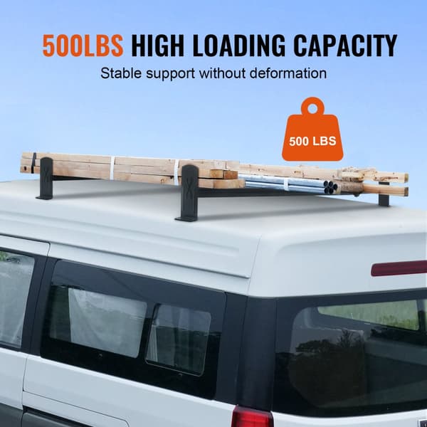Pakettiautojen tikkaat, 2 baarin seosteräksiset kattotelineet, kapasiteetti 227 kg, säädettävä pituus 910-1460 mm.