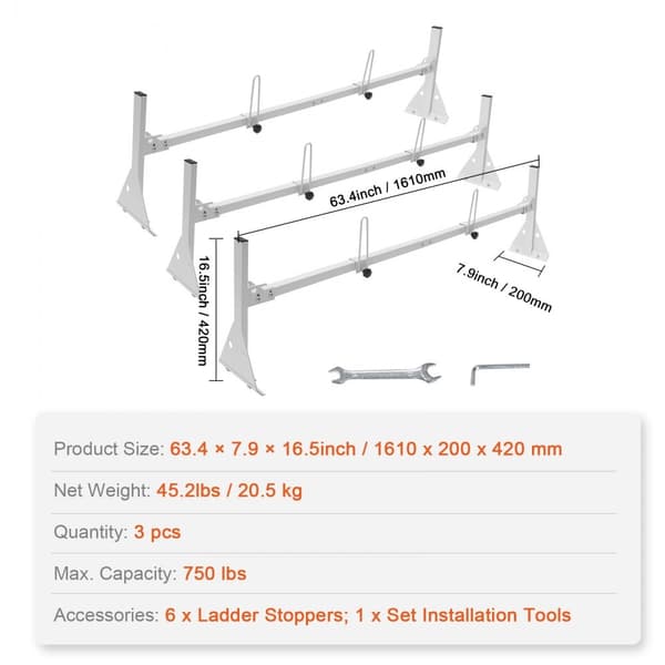 Pakettiauton kattotelineet, 3-bar metalliset tikapuutelineet 340 kg kapasiteetti, säädettävät. Yhteensopiva Chevrolet Express.