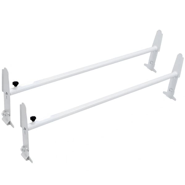 Tagstigebærer i 2-bars legeret stål, justerbar (1200-2000 mm), 227 kg kapacitet. Kompatibel med Chevrolet Express og GMC Savana.