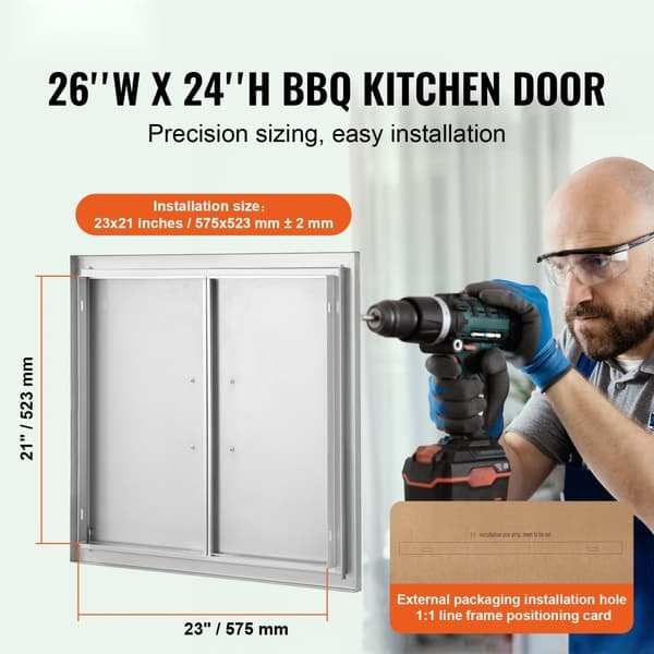 660x609 mm BBQ Ø-adgangsdør til udendørs køkken, rustfrit stål låge - holdbart og stilfuldt.
