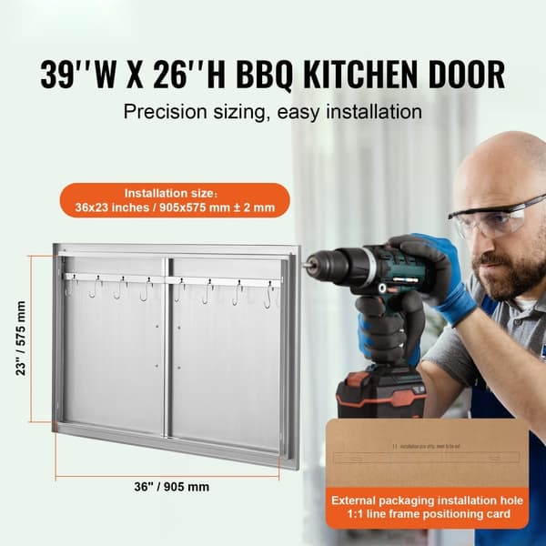 990x660 mm BBQ Ø-adgangsdør til udendørs køkkenlåge i rustfrit stål - holdbart design og nem adgang.