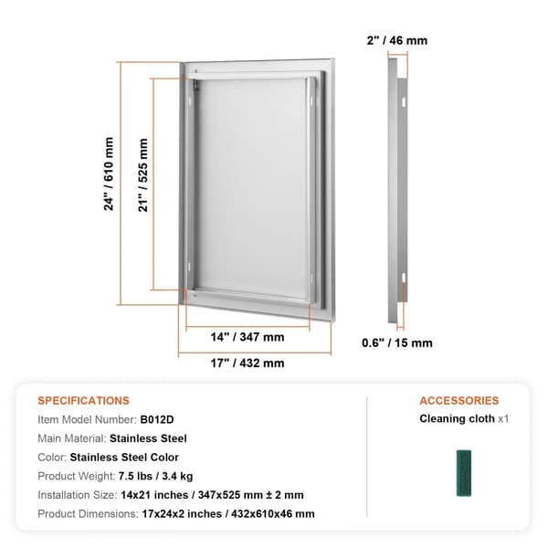 Grilliovi, 432x610 mm, ruostumatonta terästä, upotettu kahva, ulkokeittiöön ja grillausasemalle.