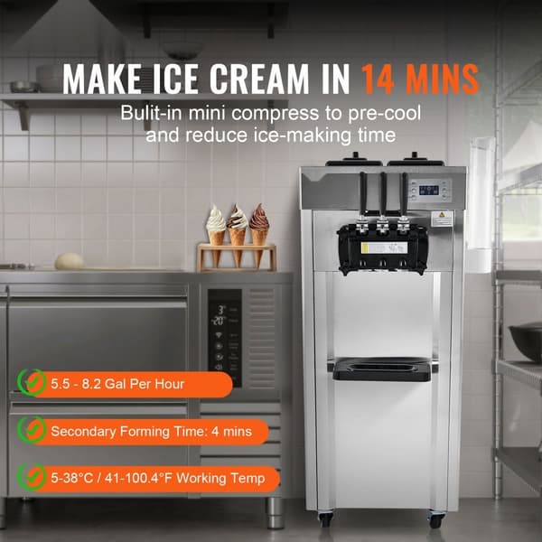 Kommersiel Soft Serve Ismaskine 21-31 L/H Kapacitet Med 3 Smagsvarianter