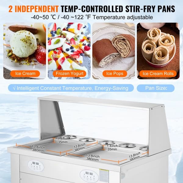 Fried Ice Cream Roll Maskine – Rullet Is Maskine 13,8x13,8 tommer, 2 pander til lækker dessert!