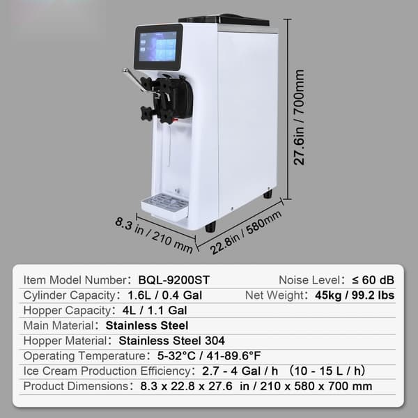 Soft Serve Ismaskine 10L/H kapacitet, Enkel Smag, Bordmodel - perfekt til dessertglæde!