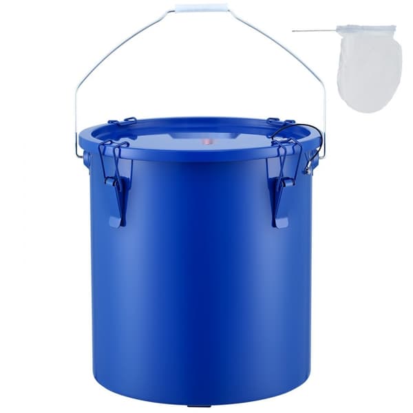 Frituregryde med oliecontainer, 6 gal. Affaldsspand i kulstofstål med rustbeskyttelse, låg og filterpose til varm olie. Blå.