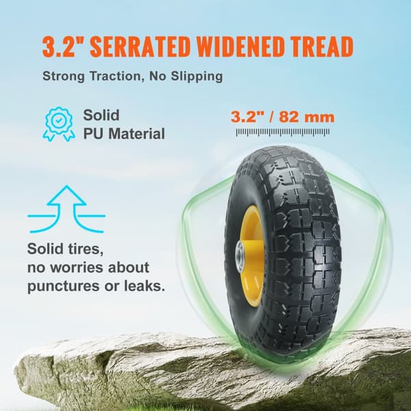 Hållbar PU Run Flat Däck 10" 2-pack, punkteringsfritt, tubeless, max 400 lbs.
