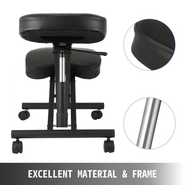 Ergonominen tuoli PVC, säädettävä pyörillä, 120 kg kapasiteetti, 53-71 cm korkeus, teräsrunko, kipua lievittävä.