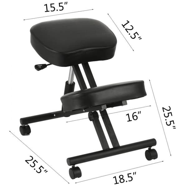 Ergonominen tuoli PVC, säädettävä pyörillä, 120 kg kapasiteetti, 53-71 cm korkeus, teräsrunko, kipua lievittävä.