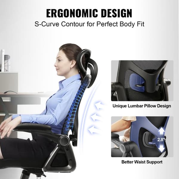 Kontorsstol med justerbart svankstöd, ergonomisk design, hög rygg, justerbart nackstöd, 2D-armstöd för hemmakontor.