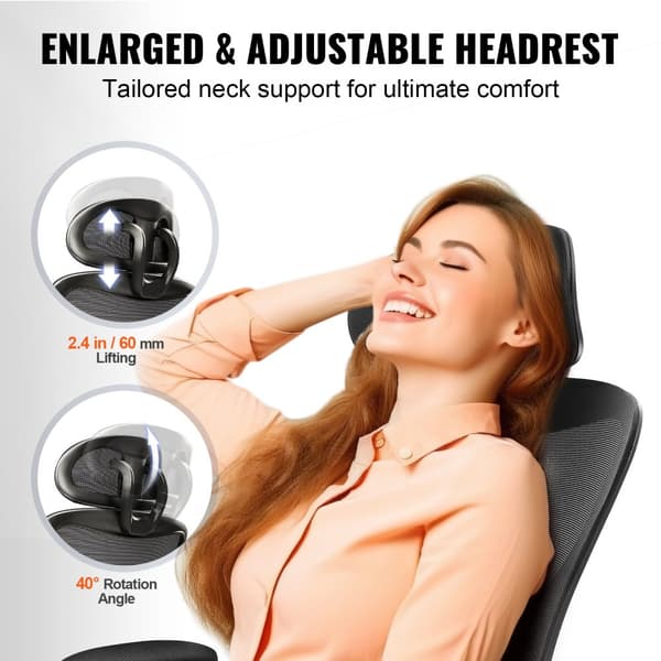 Kontorsstol med justerbart svankstöd, ergonomisk design, hög rygg, justerbart nackstöd, 2D-armstöd för hemmakontor.